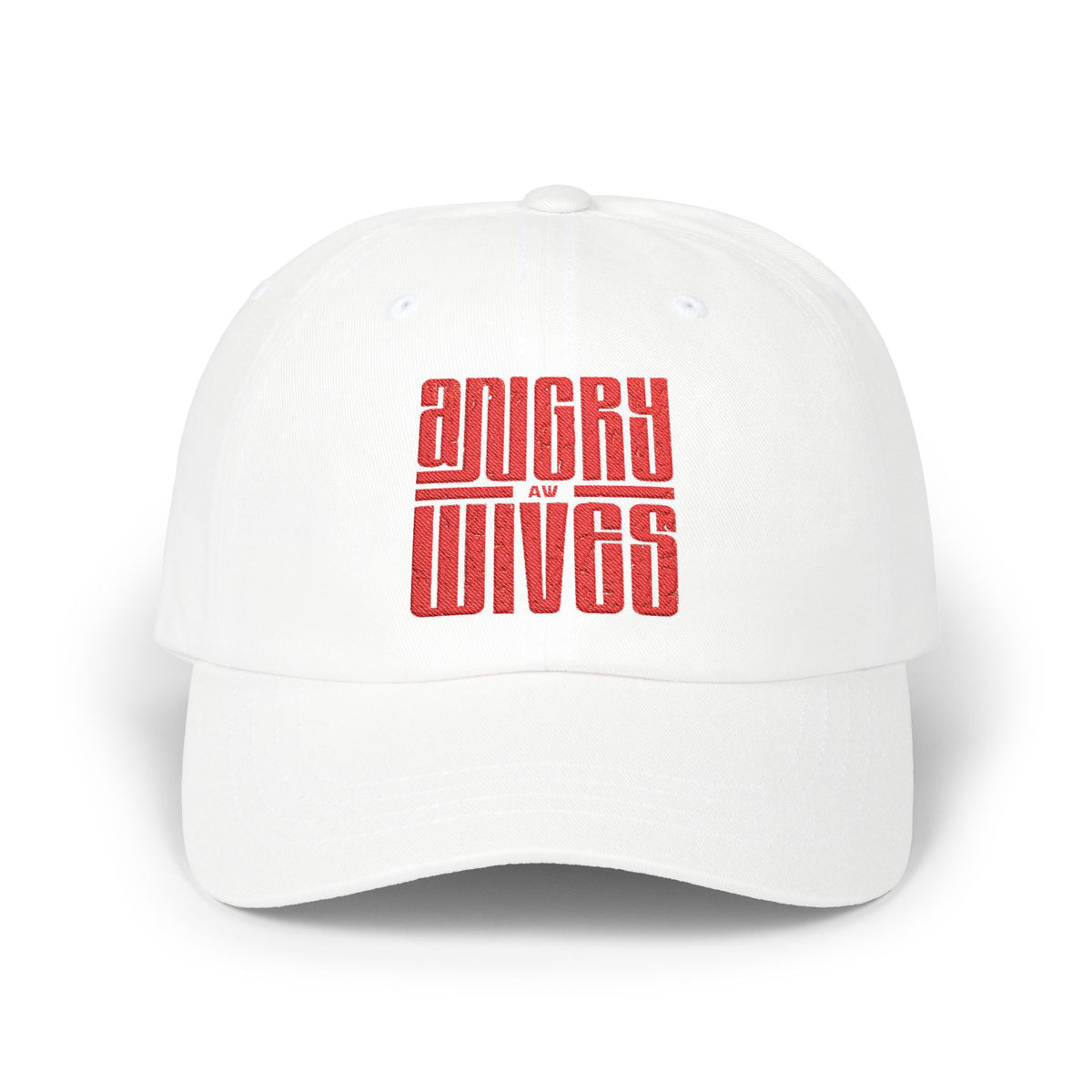 Dad Cap – 'Angry Wives' Retro Red Bold AW Logo Graphic Hat