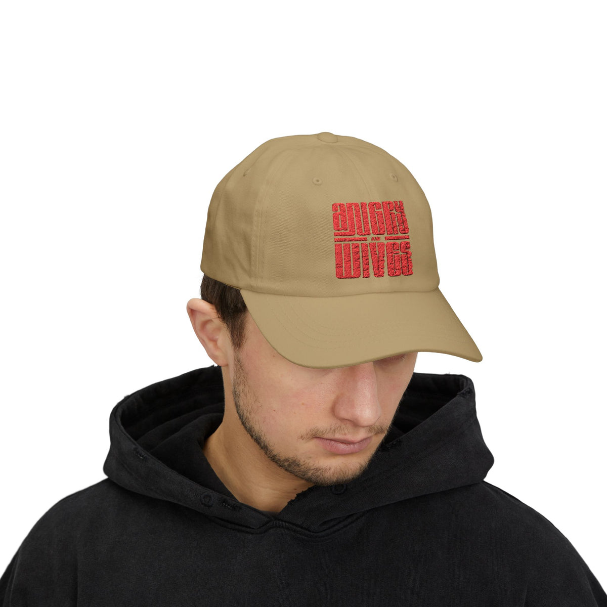 Dad Cap – 'Angry Wives' Retro Red Bold AW Logo Graphic Hat